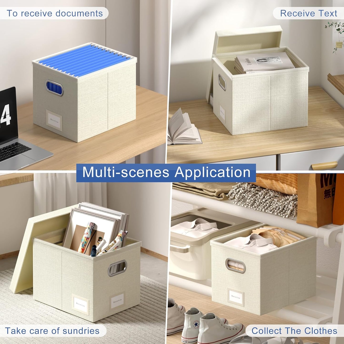 File Organizer Box - File Boxes for Hanging Files with Lid Set of 2 Decorative Hanging Folders Letter Size Organizer with One-Piece Plastic Frame Slides (Grey, 13.2 * 10.1 * 10.1in(2Pack))