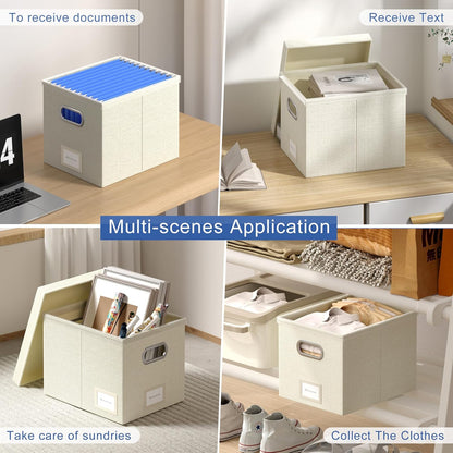 File Organizer Box - File Boxes for Hanging Files with Lid Set of 2 Decorative Hanging Folders Letter Size Organizer with One-Piece Plastic Frame Slides (Grey, 13.2 * 10.1 * 10.1in(2Pack))
