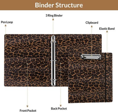 SKYDUE 1 Inch 3-Ring Binder with Clipboard, PU Aesthetic Binder with 5 Dividers, Notepad, Stickers & Pockets for Work and School (Letter Size)