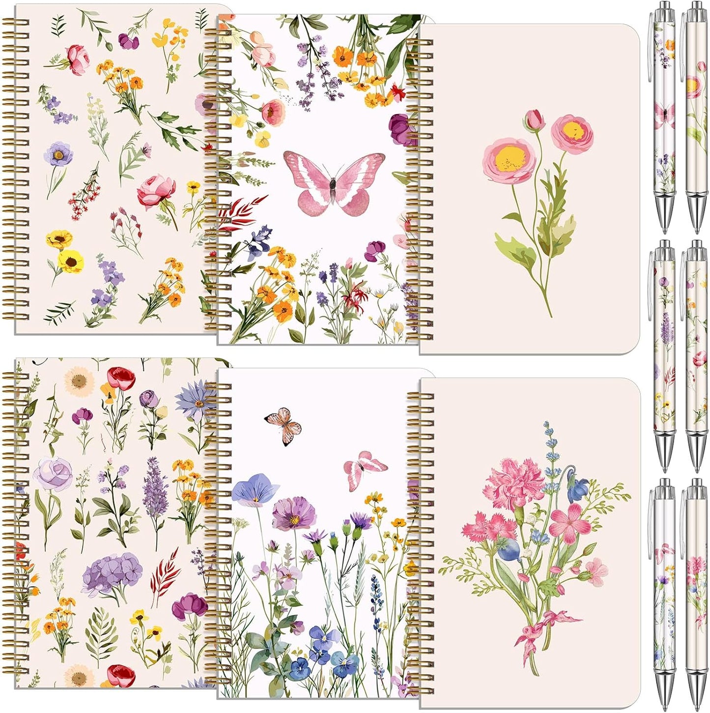 Resurhang 6 Pack A5 Composition Notebook Marble Spiral Notebooks Preppy Cute Aesthetic Hardcover Ruled Composition Books with Ballpoint Pens for School Day Classroom Prize, 5.8 x 8.3 Inch