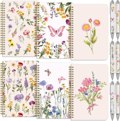 Resurhang 6 Pack A5 Composition Notebook Marble Spiral Notebooks Preppy Cute Aesthetic Hardcover Ruled Composition Books with Ballpoint Pens for School Day Classroom Prize, 5.8 x 8.3 Inch