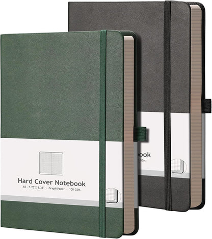 AHGXG Graph Paper Notebook 2 Pack - A5 Grid Paper Notebook/Journal Hardcover with 384 Pages, 120gsm Thick Graph Paper, Grid Paper for Math & Science Students 5.75'' × 8.38''