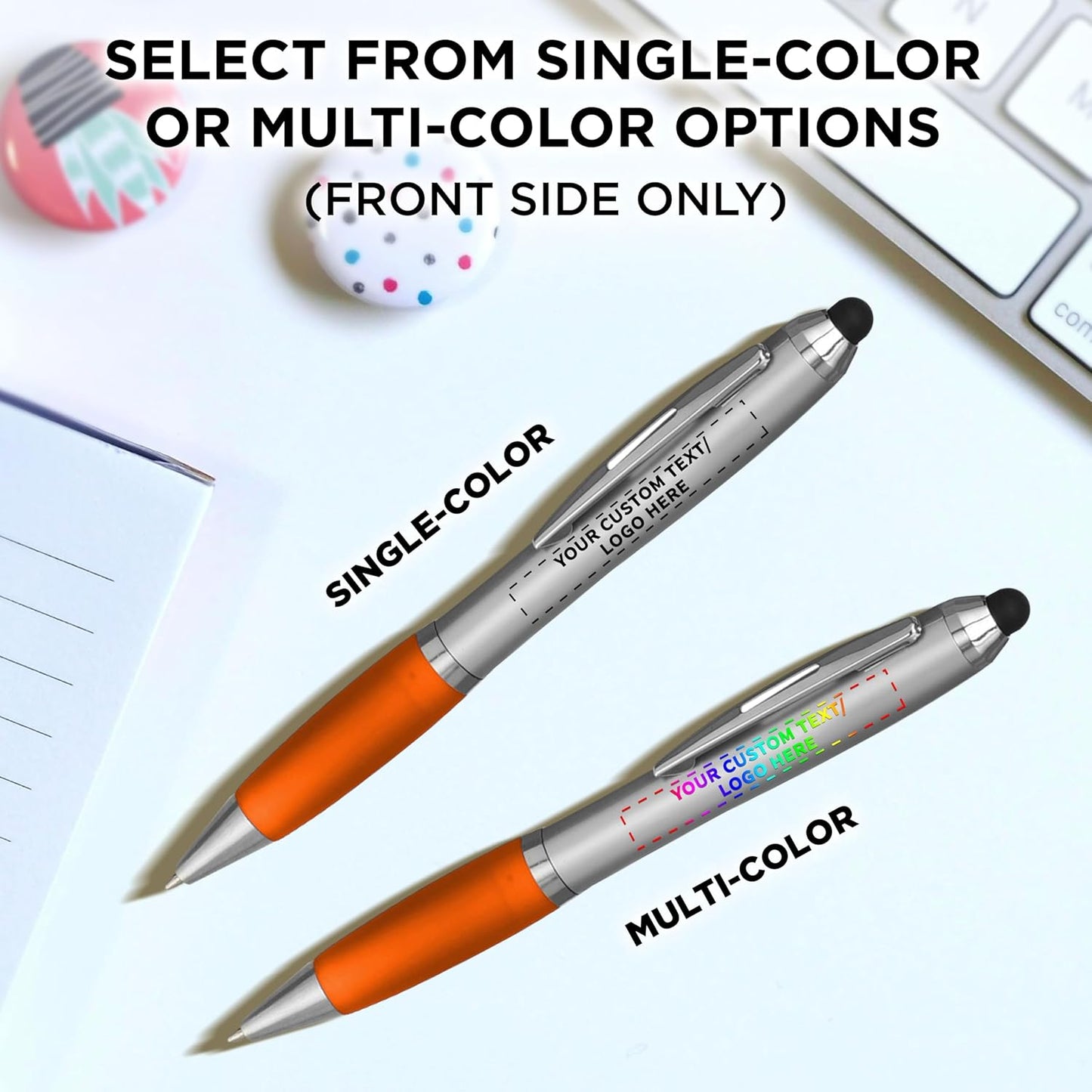 DISCOUNT PROMOS Custom Stylus Ballpoint Pens Set of 10/50/100, Personalized Bulk Pack - Black Ink, Great for Office, School, Business, Tradeshows, Events - Purple