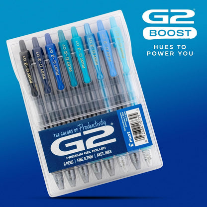 Pilot, G2 Premium Gel Roller Pens, G2 Boost Pink Pack, The Colors of Optimism, 8 Pack Pouch, Fine Point 0.7 mm, Assorted
