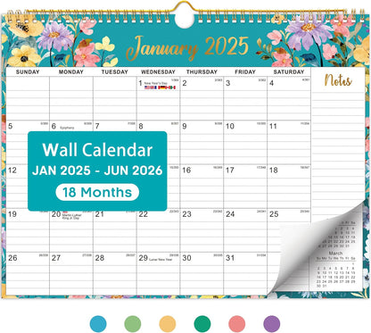 Calendar 2026-2027, Monthly Wall Calendar Runs Until June 2027, 11.5" x 14.8", Spiral Binding Hanging Wall Calendar, Perfect for Home or Office,Floral