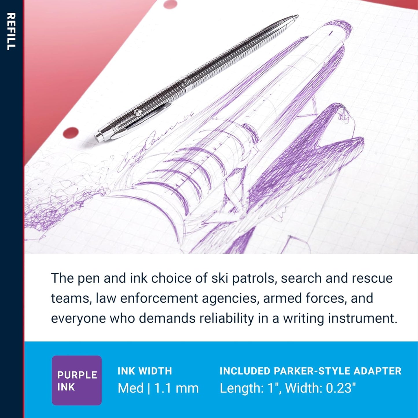 Fisher Space Pen Fine Point Pressurized Cartridge Refill, Red Ink, 2 Pack