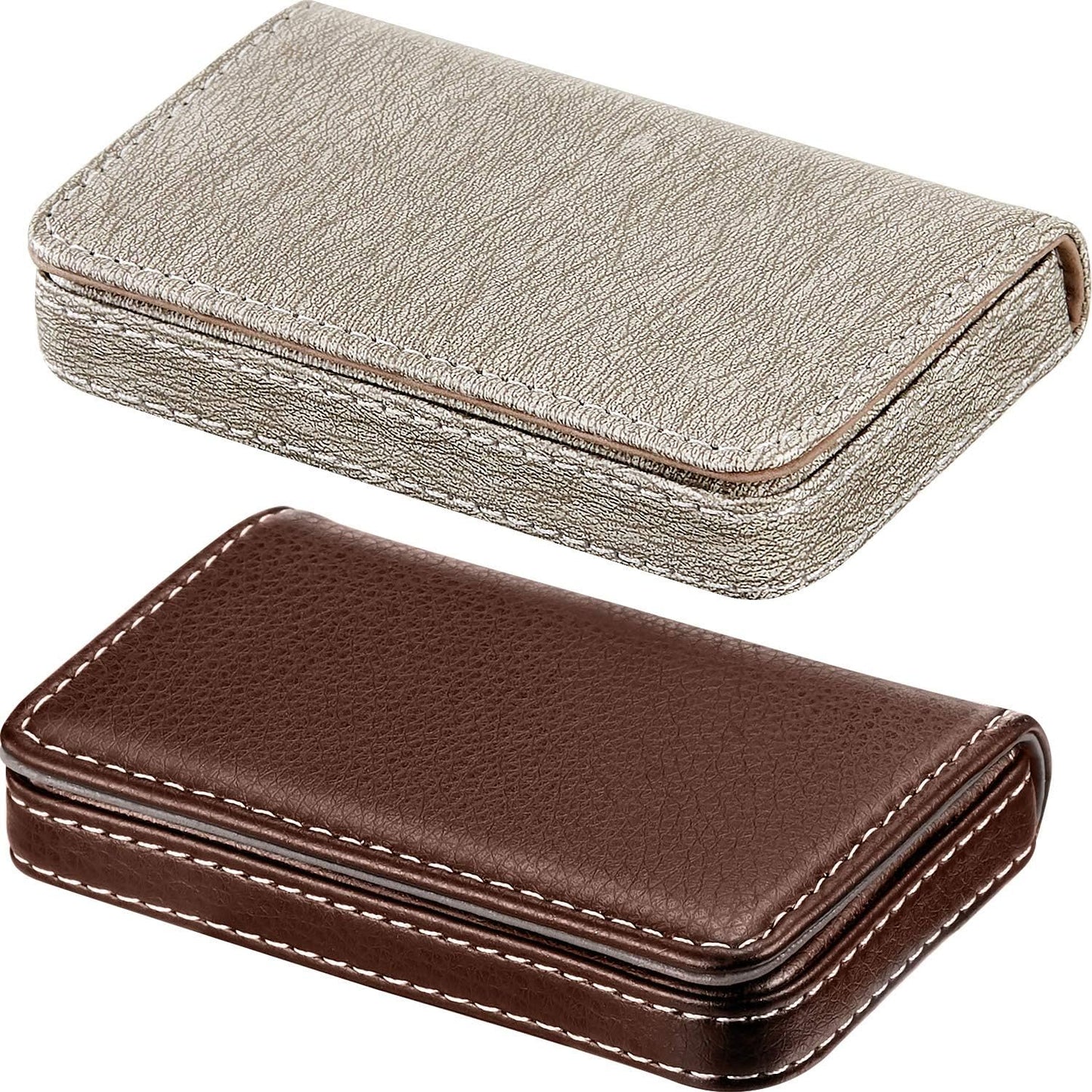 Outus 2 Pcs Business Card Holder, PU Leather Business Card Case Pocket Wallet with Magnetic Shut for Valentines Gift Adult(Black and Coffee)