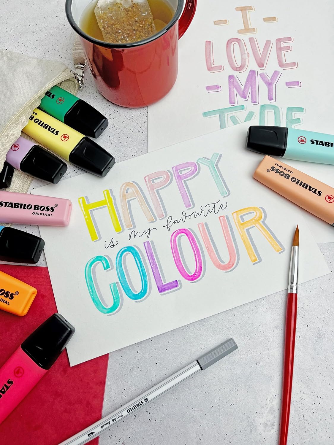 STABILO Highlighter BOSS ORIGINAL - ARTY - Pack of 10 - Cool Colors, Chisel Tip, Anti-Dry Out Technology