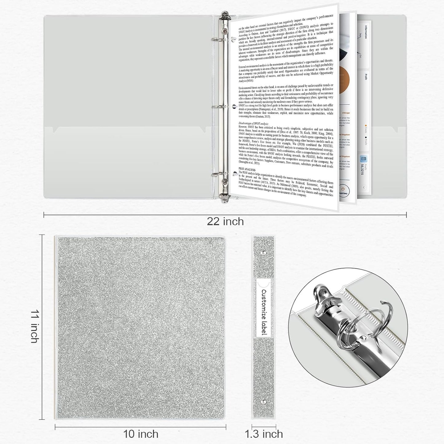 EYROZILL 3 Ring Binders 1 Inch Round Rings Binder Gold Binder Holds 8.5" x 11" Letter Size 300 Sheets, Waterproof, Gold