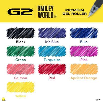 PILOT, G2 Premium Gel Roller Pens, G2 SmileyWorld Collection, Write Happier, 10 Pack Pouch, Fine Point 0.7 mm, Assorted