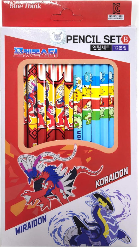 LENITH Pack of 12 - Cute Character Pikachu Monsters Pencil B Lead Wooden Pencil 3 Colors / 1 Type Randomly Send