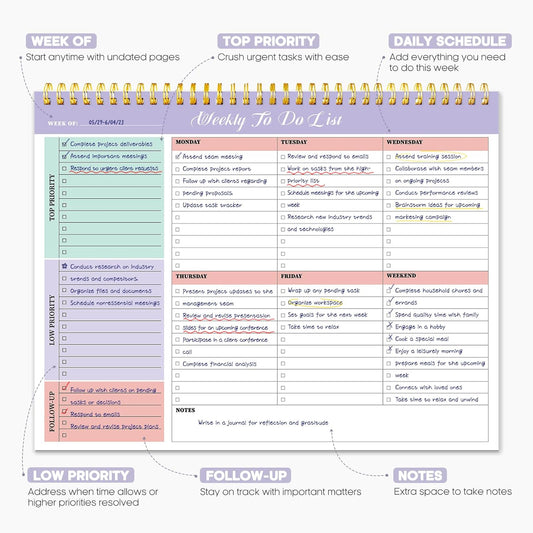 Taja Weekly To Do List Notepad with 52 Undated Sheets（8.5"×11"）- Weekly Desk Planner for Women & Man, Work and Home -1 Pack Violet Dream