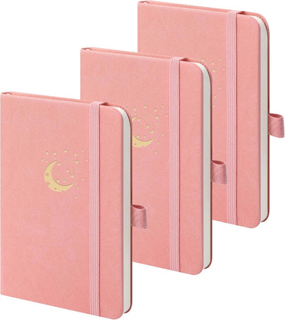 BOBO RABBIT 3 Pack Pocket Small Notebooks Total 600 Pages A6 Moon Star Aesthetic Mini Compact Journal Notebook For Note Taking Journaling Hardcover Leather College Ruled Lined Note Pads for Women Men Travel Office School