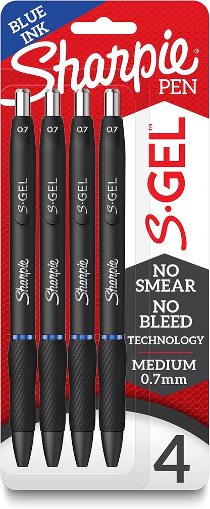 Sharpie S-Gel Gel Pens Medium Point (0.7mm) Blue Ink Gel Pen 4 Count