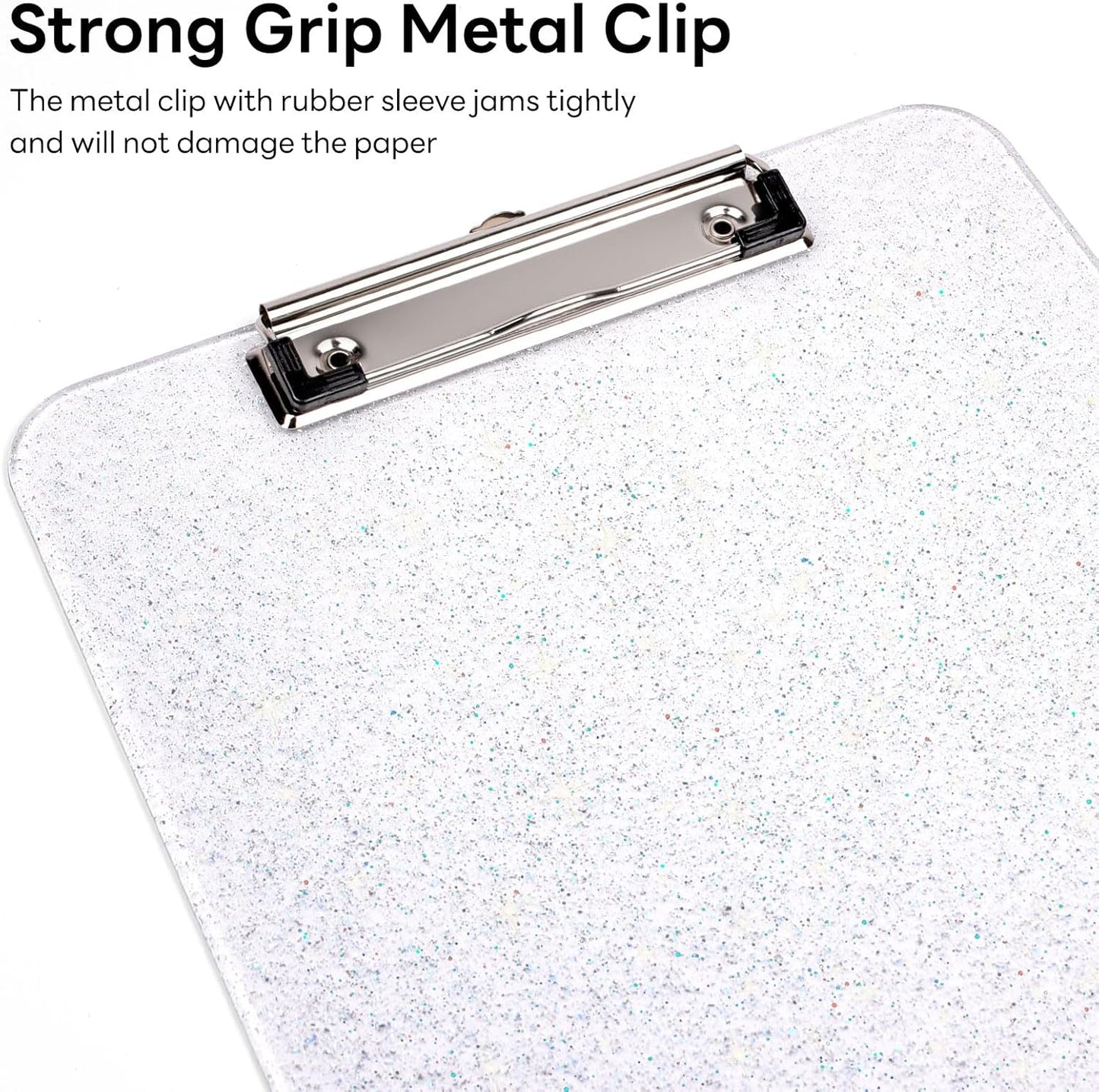 A4 Plastic Glitter Clipboard, Sparkly Pink 12.5 x 9 Letter Size for Classroom, Students, Teacher, Nurse, 8.5 x 11 Clip Board with Low Profile Clip, Office & School Supplies