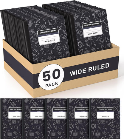 Oucaru Composition Notebook 50 Pack Bulk College Ruled, Brown Cover Notebooks for School, 70 Sheets 7-1/2"x9-3/4, Back to School Supplies Journal for K-12 Students