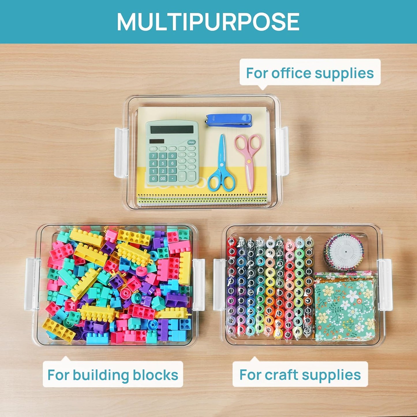 Vtopmart 6 Qt Plastic Storage Bins with Lids, Clear Sensory Bins, Arts Crafts Organizers and Storage, Stackable Containers for Home Office and School Supplies, 4 Pack