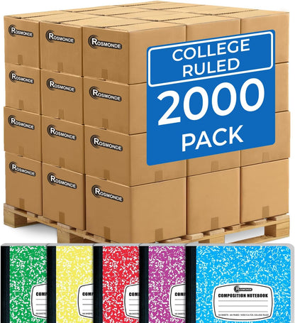Rosmonde 50 Pack Bulk Composition Notebooks, College Ruled Notebook, 200 Pages (100 Sheets), 9-3/4 x 7-1/2", Hard Cover, Black Marble Composition Journal Book, Bulk Notebooks for School & College