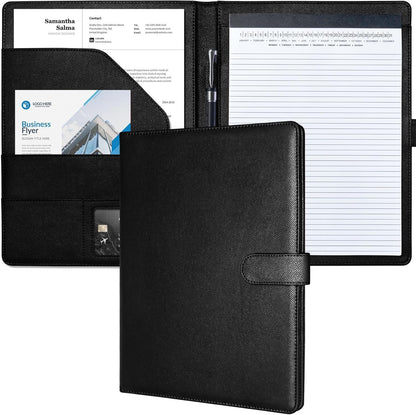 Mymazn Padfolio Portfolio Folder, Faux Leather Interview Resume Folder with Document Organizer & Business Card Holder, Letter-Sized Notepad Legal Pad Holder for Men Women (Sage Green)