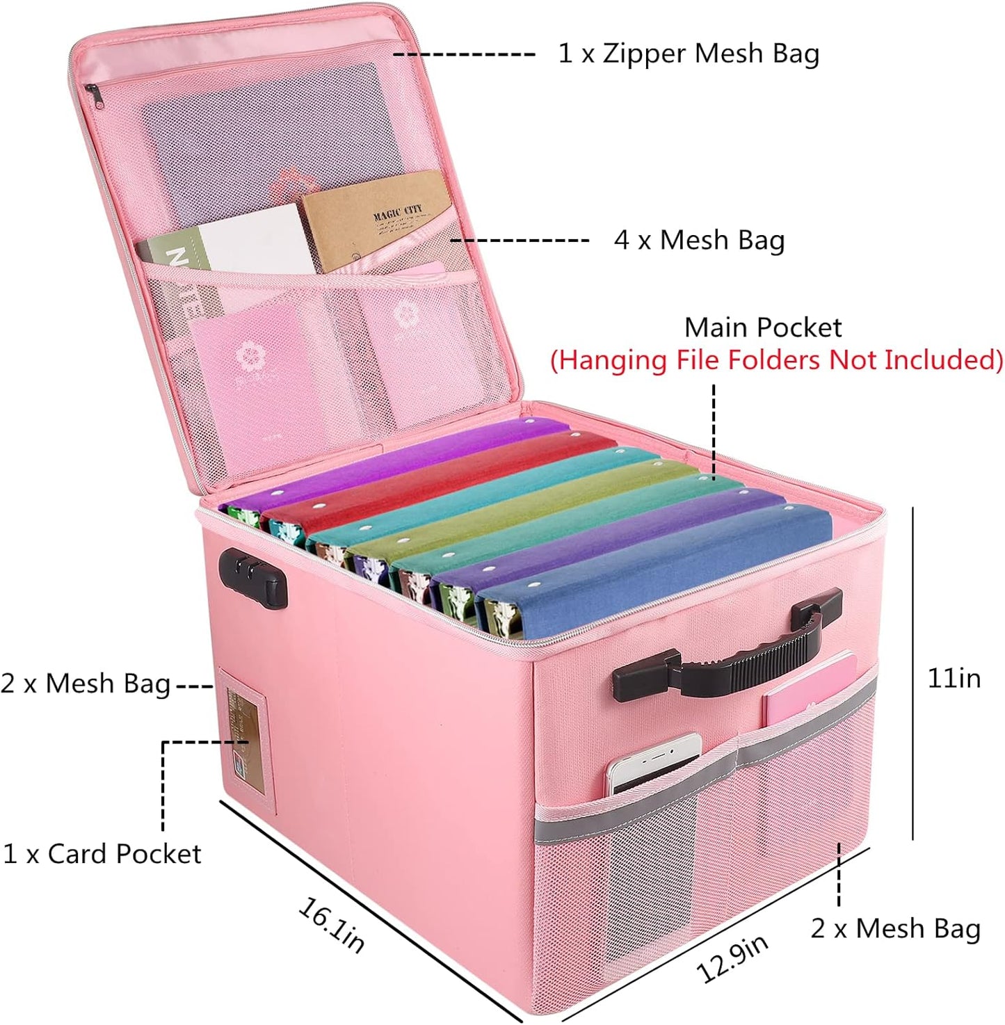 TOMKID Fireproof Document Box, Fireproof File Box with Lids, Important Document Organizer Box with Lock, Portable File Folder Organizer with Handle
