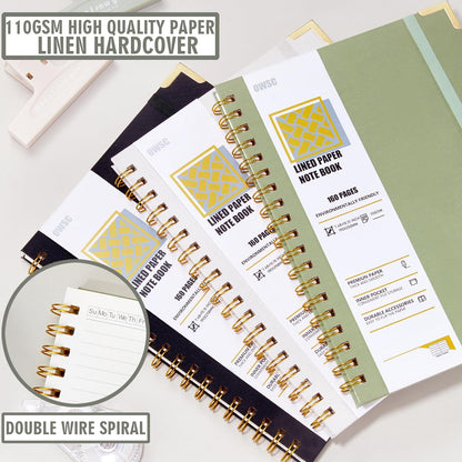 OWSC Lined Spiral Notebook with thick 110 GSM Papers, 320 Pages B5 Size College Ruled Notebook, Hardcover 7.1 x 10 Inches Journal for Women and Men, Notebooks for work, School (2 Pack B5 Grey Green)