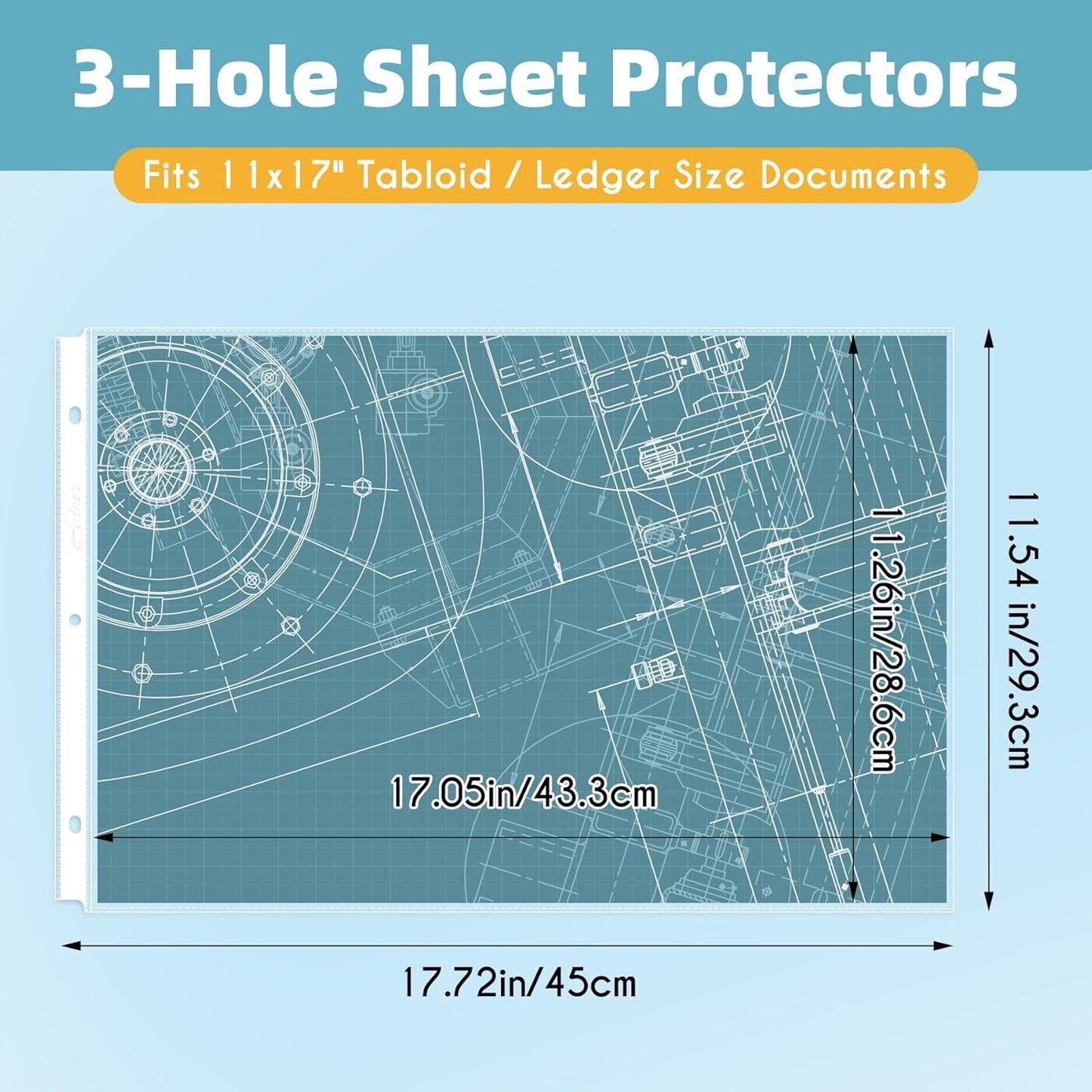 Antner 11x17 Inch Sheet Protectors (25-Pack) - Ledger Size Heavy Duty Clear Plastic Archival Sleeves, 3 Hole Punched for 3-Ring Binders, Side Loading Oversized Page Protectors for Documents Newspaper