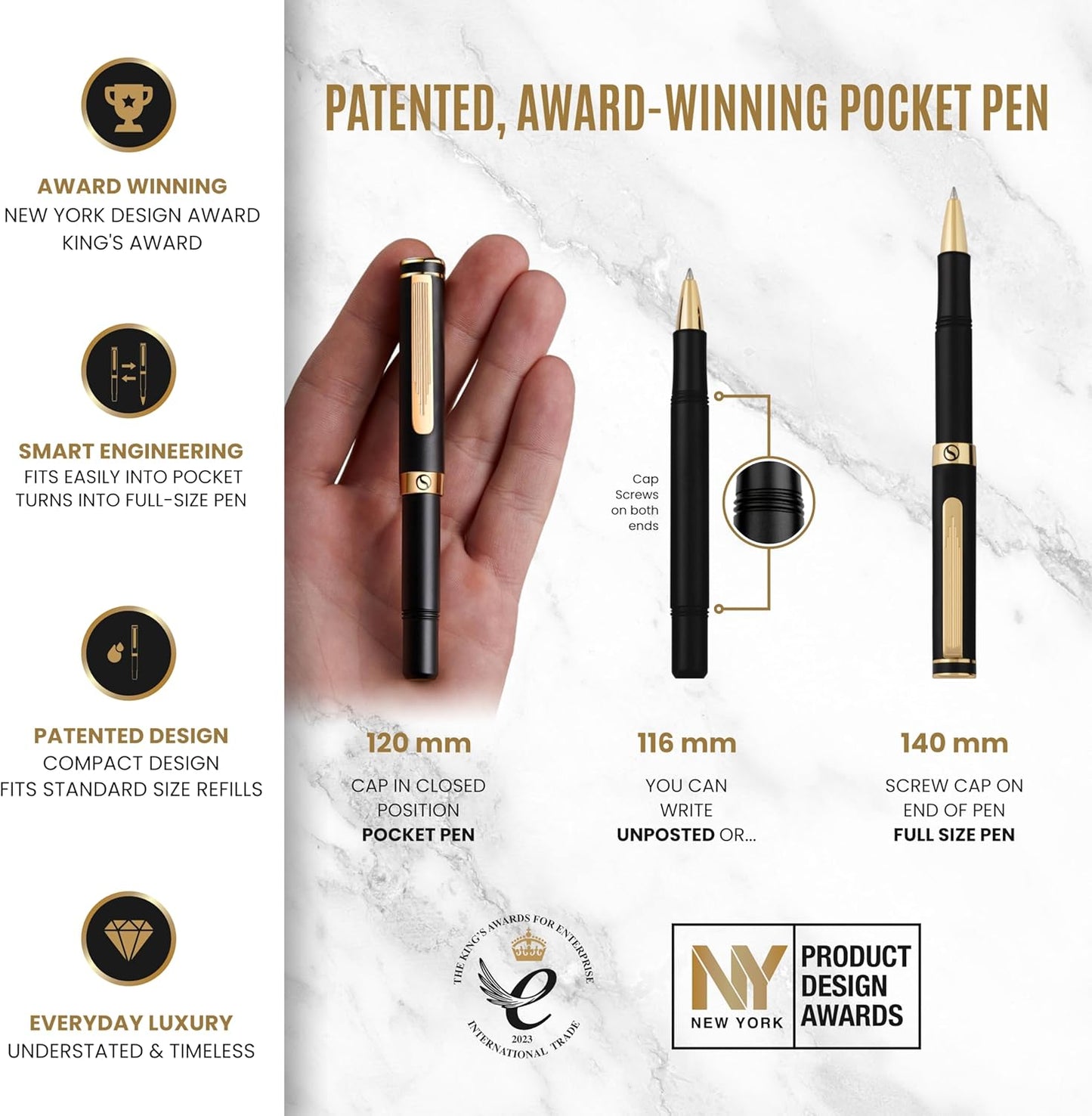 Scriveiner Black Rollerball EDC Luxury Pen, Stunning Pocket Pen with Chrome Finish, Cool Writing, Best Gift for Men & Women, German Schmidt Refill, Nice Present, Fancy Office Designer Set