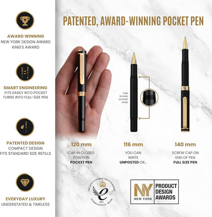 Scriveiner Black Rollerball EDC Luxury Pen, Stunning Pocket Pen with Chrome Finish, Cool Writing, Best Gift for Men & Women, German Schmidt Refill, Nice Present, Fancy Office Designer Set