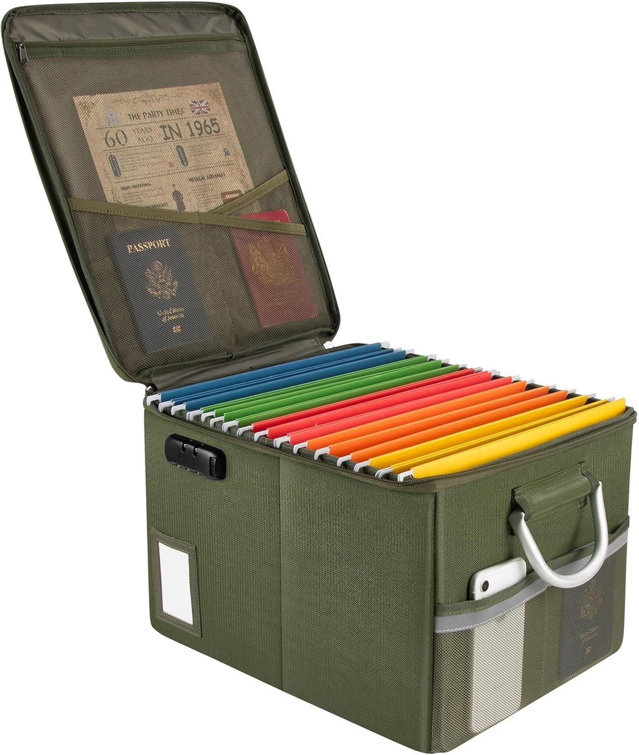TOMKID Fireproof Document Box, Fireproof File Box with Lids, Important Document Organizer Box with Lock, Portable File Folder Organizer with Handle