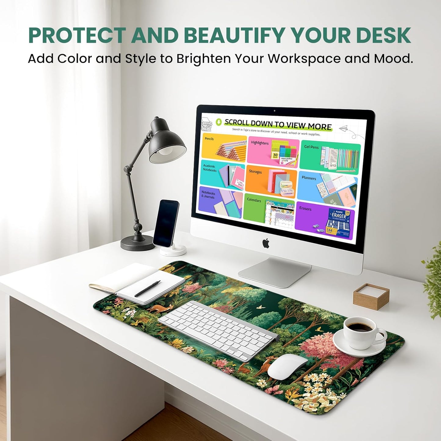 Large Mouse Pad for Desktop, Cute Desk Mat Pad Protector for Work & Gaming, Aesthetic Pretty Anti-Slip Laptop Blotter Cover for Office School Home Supplies, Wildflowers, 31.5" x 11.8"