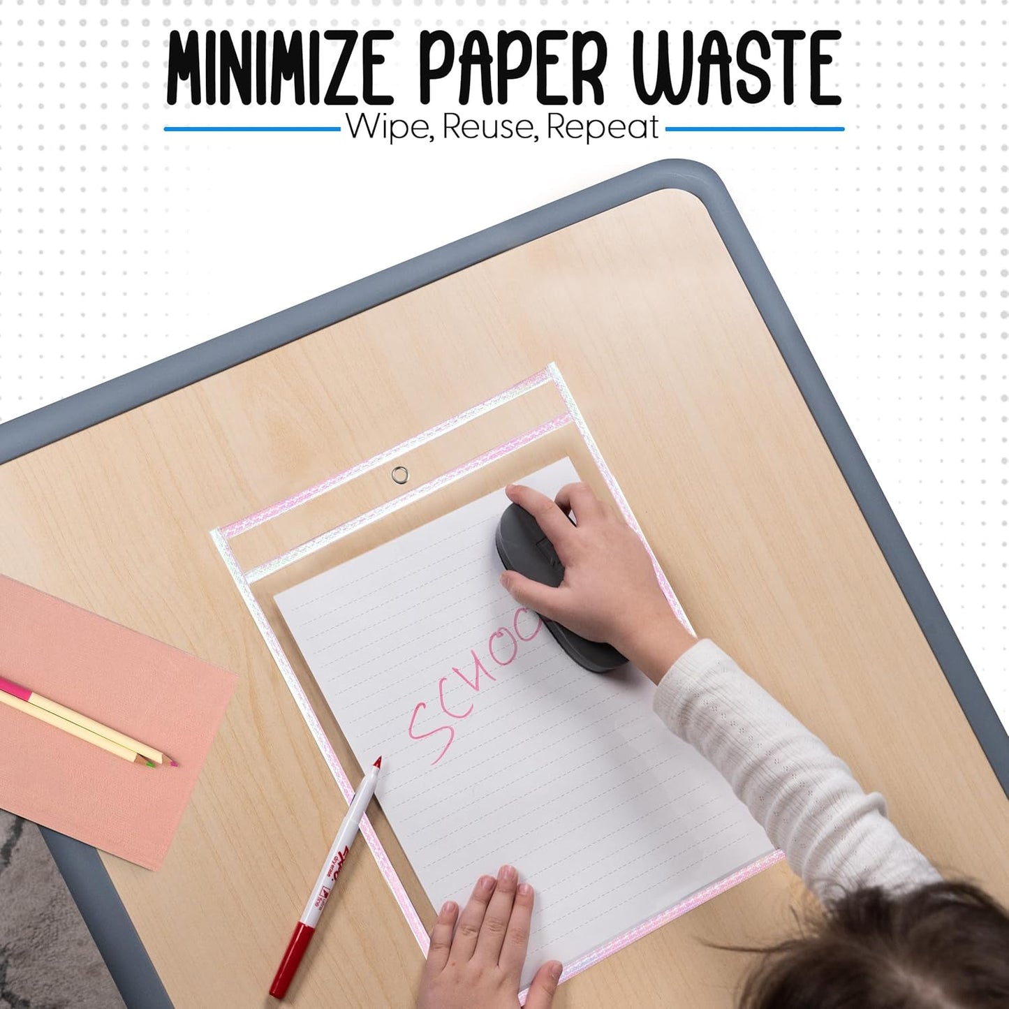 Essex Wares - 6 Pack, Assorted, Dry Erase Pocket Document Protectors, 10" Wide x 13.5" Tall- Dry Erase Clear Plastic Sleeves - Reusable & Easy Erase Plastic Invoice Holders, Water-Resistant & Durable