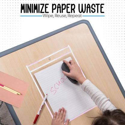 Essex Wares - 6 Pack, Assorted, Dry Erase Pocket Document Protectors, 10" Wide x 13.5" Tall- Dry Erase Clear Plastic Sleeves - Reusable & Easy Erase Plastic Invoice Holders, Water-Resistant & Durable