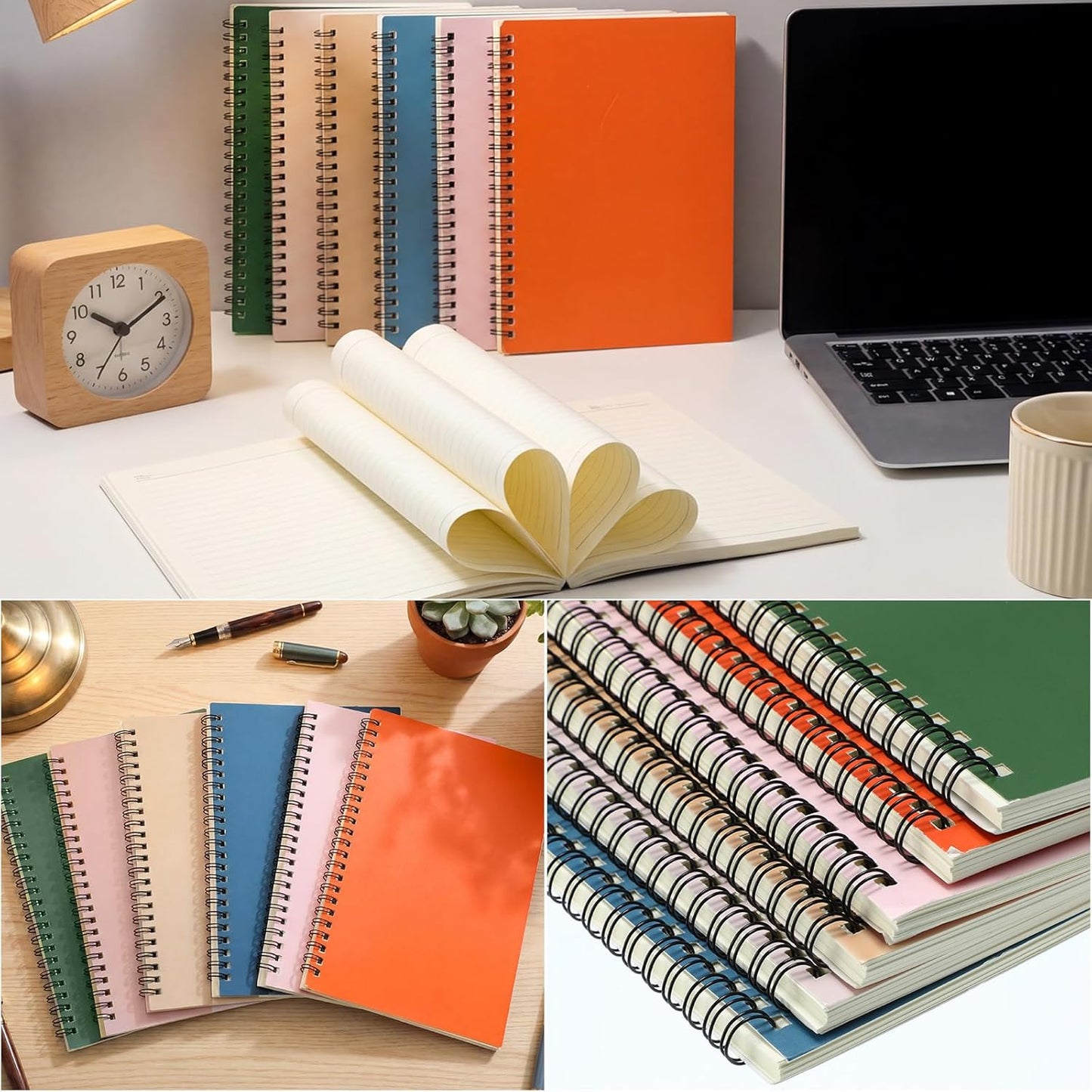 Leelosp 12 Pack Small Spiral Notebook Lined Spiral Journal College Ruled Notebook Wire Bound Kraft Cover, 120 Pages for Work (Multicolor,5.5 x 8.3 Inch)