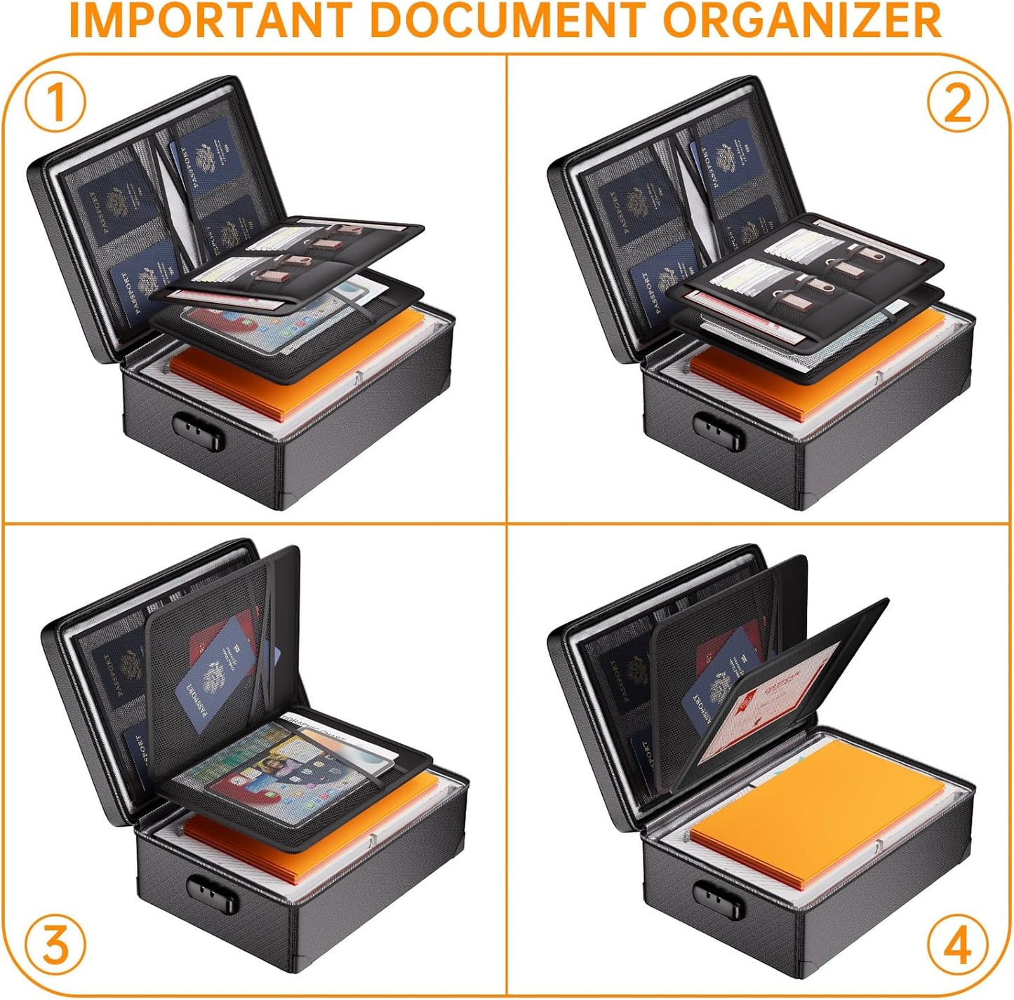 DocSafe 5200°F Document Organizer with Lock, Upgraded Heat Insulated Fireproof＆Water-Resistant Box 8 Layers File Organizer, Portable Home Travel Safe Storage for Important Documents and More