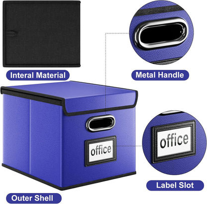 Huolewa Upgraded Portable File Organizer Box with Lid, Collapsible Linen Hanging Filing Storage Boxes with Plastic Slides, Decorative Home/Office Filing System Box for File and Folders Storage (Gray)