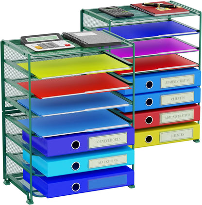 Simple Trending 2 Pack 8 Tier Letter Tray Paper - Mesh Desk File Organizer for Office School Desktop, Black