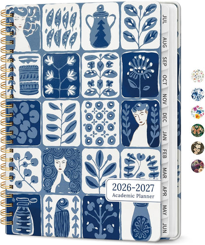 Planner 2026-2027, Academic Year Monthly and Weekly Calendar Planner, Jul 2026 - Jun 2027, Hardcover Teacher Student Planning Agenda book with Tabs, Perfect for School Office Supplies, 6.3" x 8.5" - Wildflowers