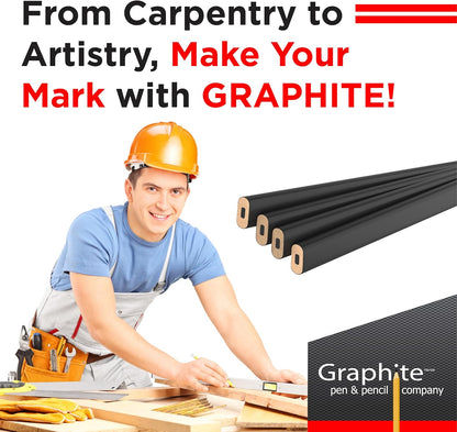 GRAPHITE Hard Lead Carpenter Pencils Bulk - (1) Pack of 12 Pieces Lumber Wooden Pencil #2 (HB) - Red