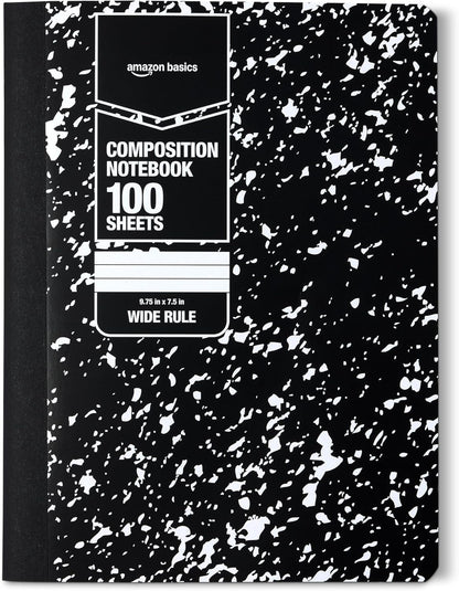 Amazon Basics Composition Notebook, College Ruled, 100 Sheets, 9.75" x 7.5", Assorted Marble Colors, 12-Pack