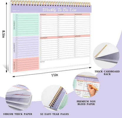 Kamoy Weekly To Do List Notepad with 52 Undated Sheets（8.5"×11"）- Undated Weekly Desk Planner Organizer for Work Home School Office Supplies