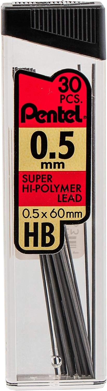 Pentel C27BPHB3K6 Super Hi-Polymer Lead Refills, 0.7mm, HB, Black, 30 per Tube (Pack of 3 Tubes)