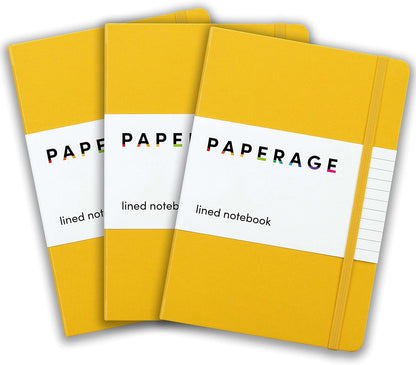 PAPERAGE Lined Journal Notebook, (Black), 160 Pages, Medium 5.6 in x 8 in - 100 GSM Thick Paper – Hardcover Journaling Notebook for Work, School & Note Taking