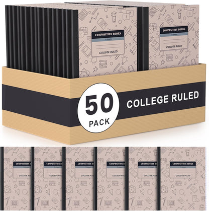 Oucaru Composition Notebook 50 Pack Bulk College Ruled, Brown Cover Notebooks for School, 70 Sheets 7-1/2"x9-3/4, Back to School Supplies Journal for K-12 Students