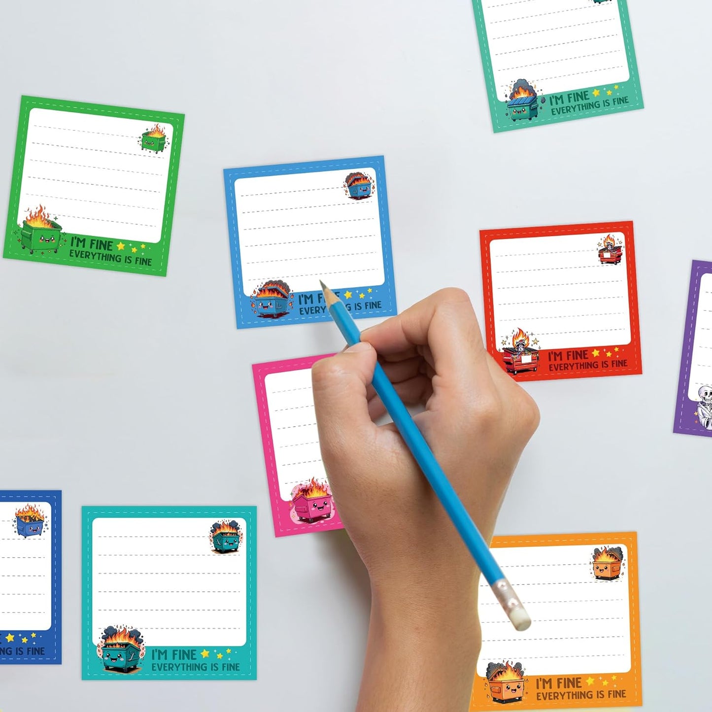 Dumpster Fire Sticky Notes 9 Pack, Funny Dumpster Fire Notepads for Work Stress Relief, Cute Self-Stick Memo Note Pads for Office, Humorous Gifts for Coworkers Students School Office Supplies 3×3 Inch