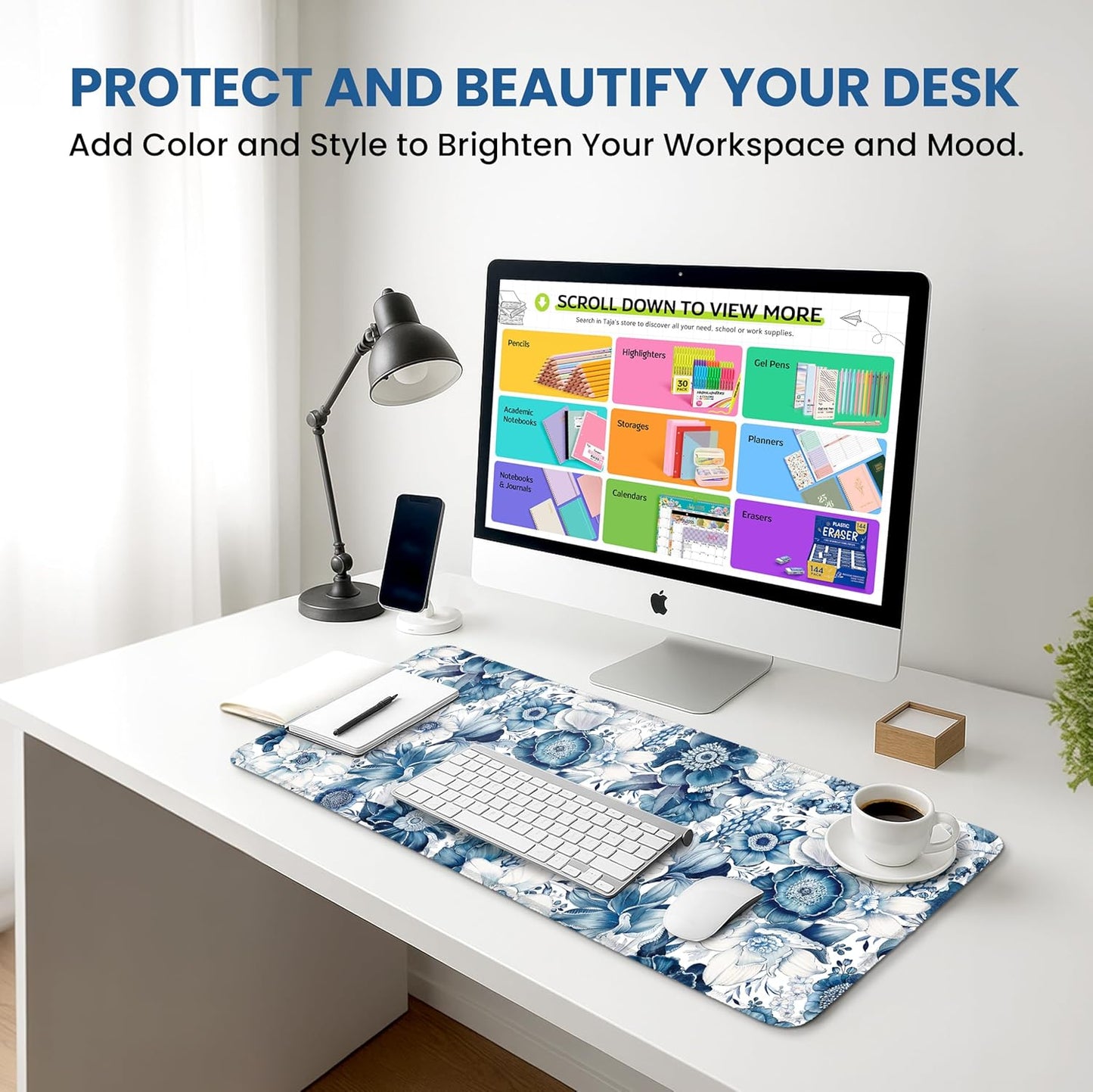 Large Mouse Pad for Desktop, Cute Desk Mat Pad Protector for Work & Gaming, Aesthetic Pretty Anti-Slip Laptop Blotter Cover for Office School Home Supplies, Wildflowers, 31.5" x 11.8"