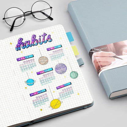 EMSHOI Graph Paper Notebook - 256 Pages A5 Graph Notebook/Journal, Hard Cover, 120gsm Thick Paper, Smooth PU Leather, Inner Pocket, 5.75'' × 8.38''-Black