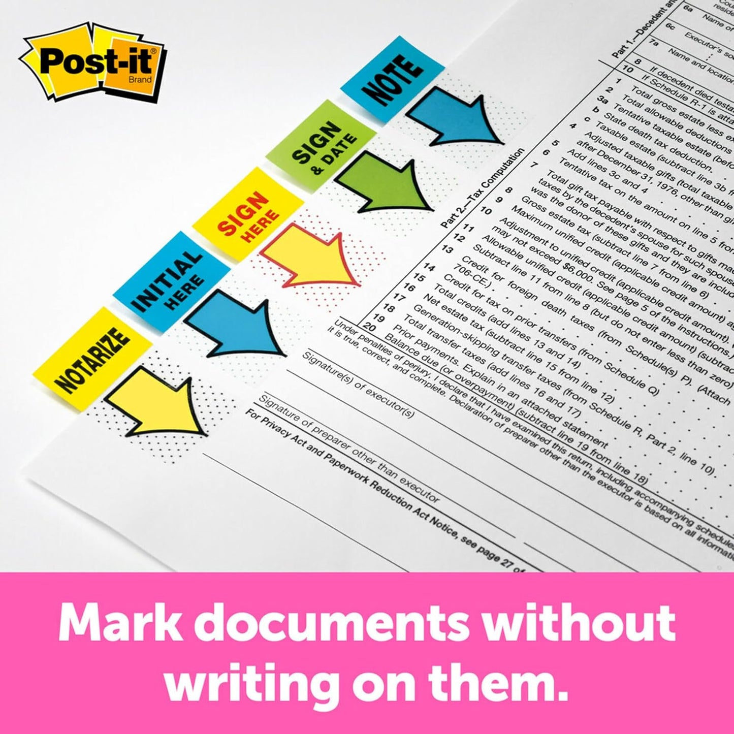Post-it Message Flags, Sign Here 1 in. x 1.7 in., One Dispenser with 200 -Count Red Sticky Tabs Per Dispenser, Removable Page Markers to Mark Tax, Real Estate, and Legal Documents (200 Flags Total)
