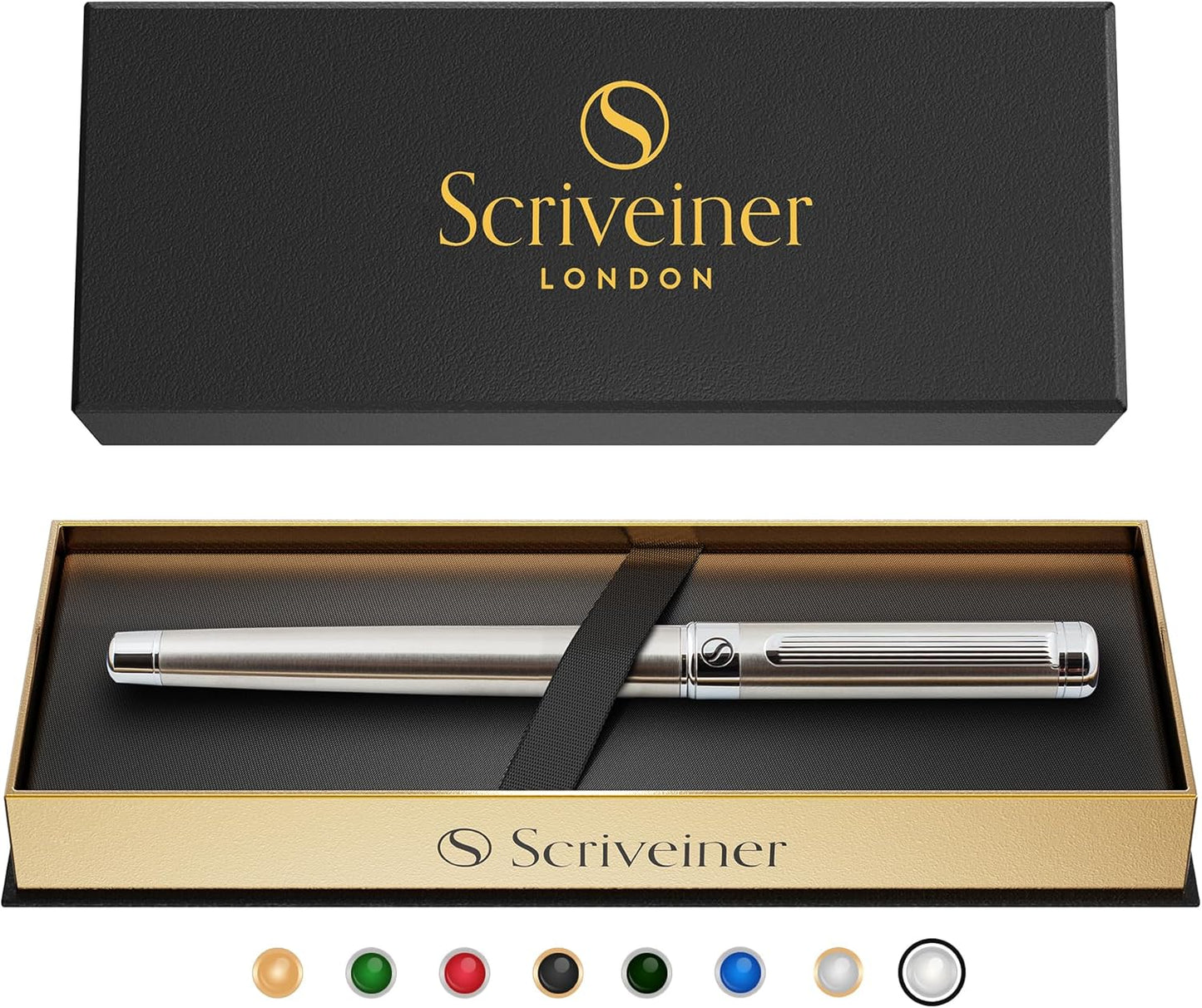 Scriveiner Midnight Blue Rollerball Pen - Stunning Blue Lacquer Luxury Pen, Chrome Finish, Schmidt Ink Refills, Men & Women, Professional, Executive Office, Nice Pen
