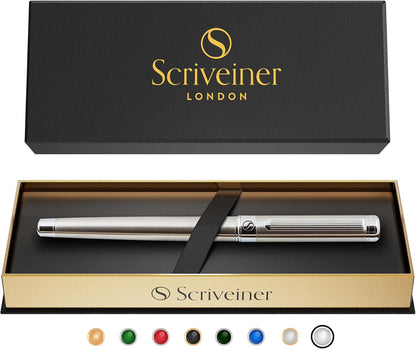 Scriveiner Midnight Blue Rollerball Pen - Stunning Blue Lacquer Luxury Pen, Chrome Finish, Schmidt Ink Refills, Men & Women, Professional, Executive Office, Nice Pen