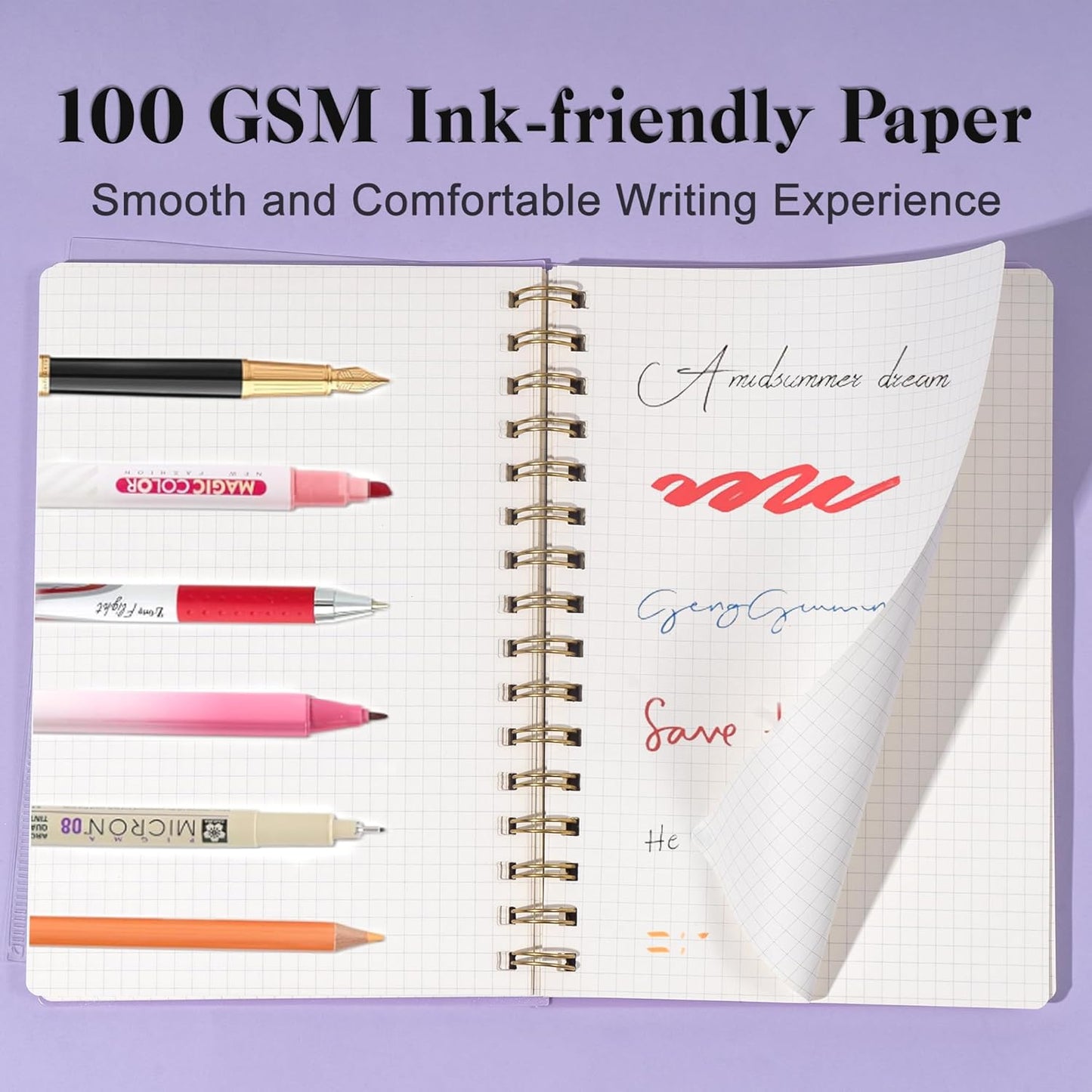 Yoment Graph Paper Spiral Notebook A5 Graphing Notebook 160 Pages Graph Paper Notebook Spiral Bound Waterproof Plastic Hardcover Spiral Journal 5x7 Grid Notebooks for Note Taking,Black
